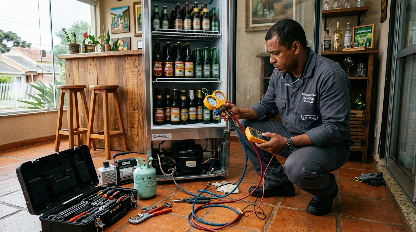 Técnico realizando manutenção de motor de cervejeira em Aracaju‑SE
