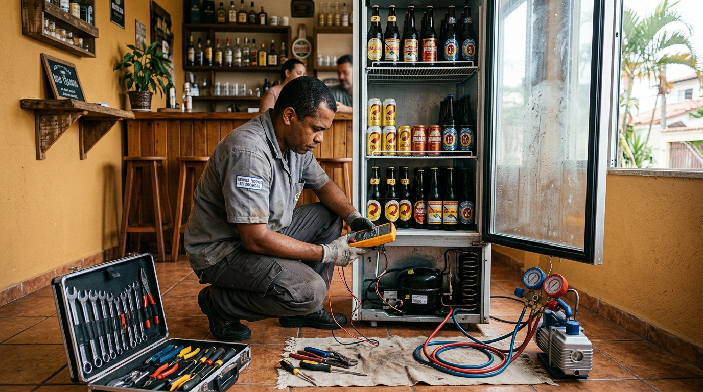 Troca de termostato de cervejeira em atendimento técnico em Aracaju‑SE