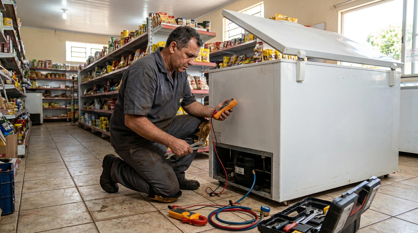 Troca de termostato de freezer em atendimento técnico em Aracaju‑SE